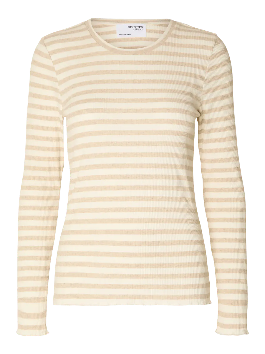 Slfanna Ls Crew Neck Tee Oatmeal w. Snow White