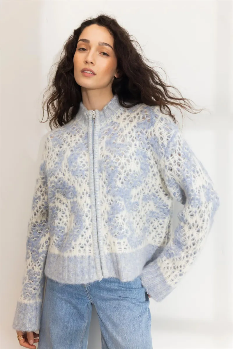 Briana Zip Knit Cardigan Light Blue