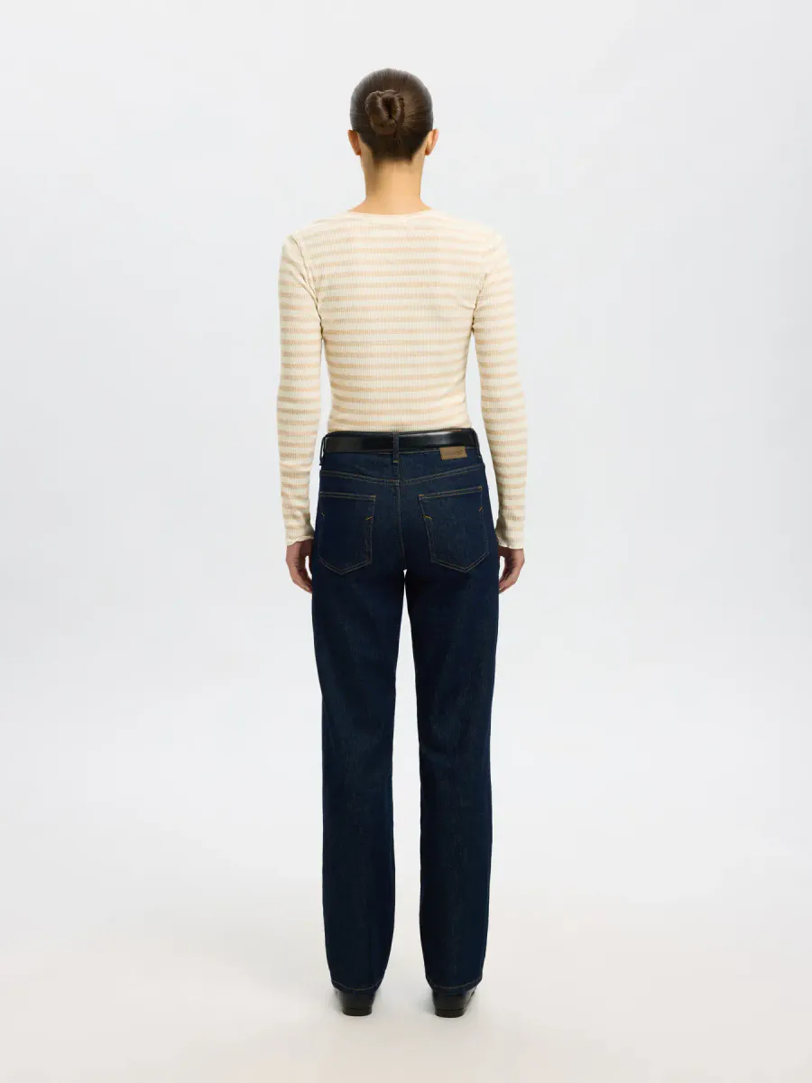 Slfanna Ls Crew Neck Tee Oatmeal w. Snow White