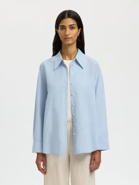 Hovedbilde SlfCleo Oversize Linen Blend Shirt Dusty Blue Mix ...