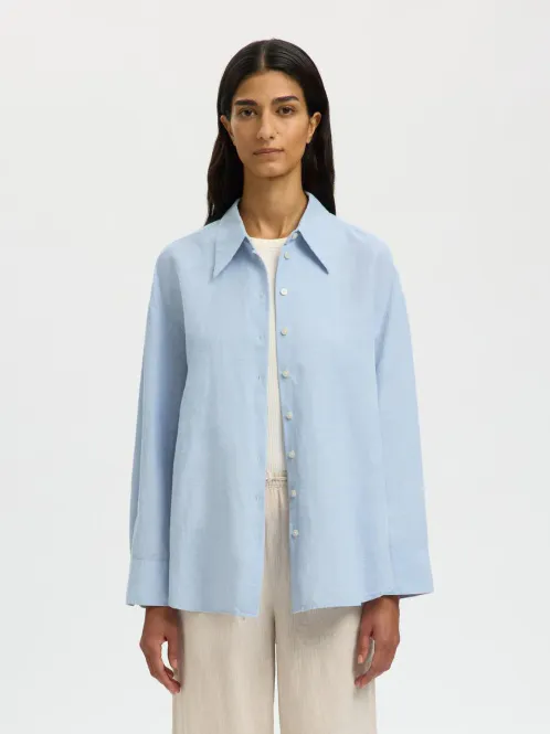 Hovedbilde SlfCleo Oversize Linen Blend Shirt Dusty Blue Mix ...