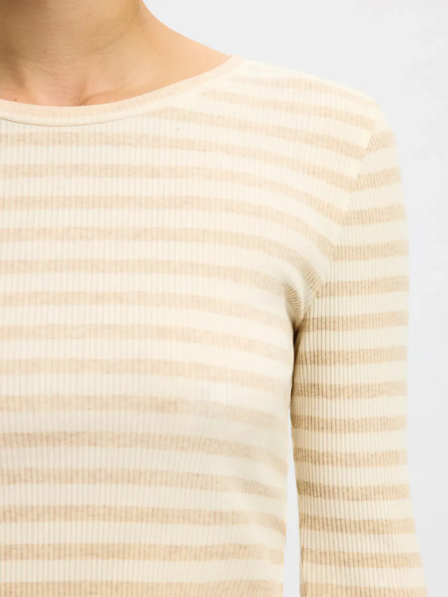 Slfanna Ls Crew Neck Tee Oatmeal w. Snow White