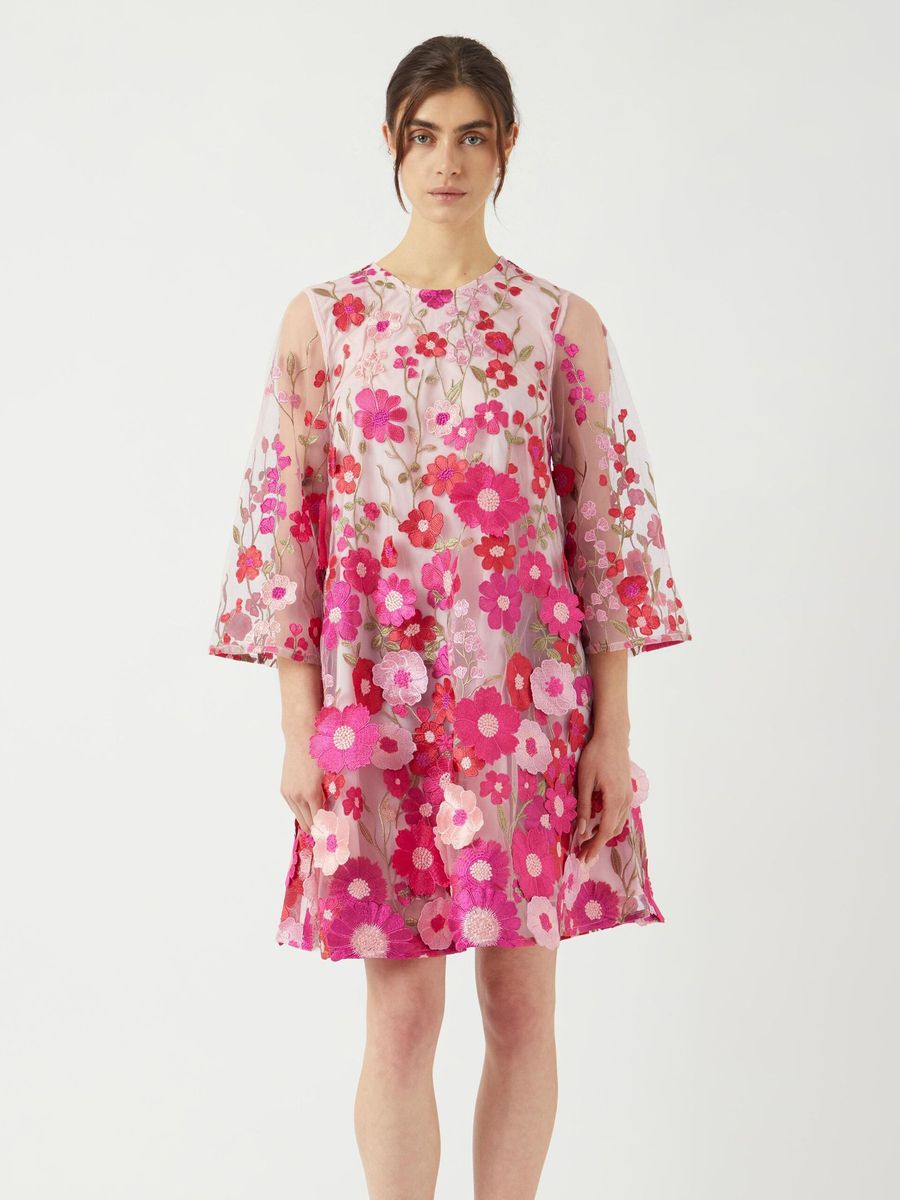 YasFlowering 3/4 Dress Fuchsia Purple Pink Flowers