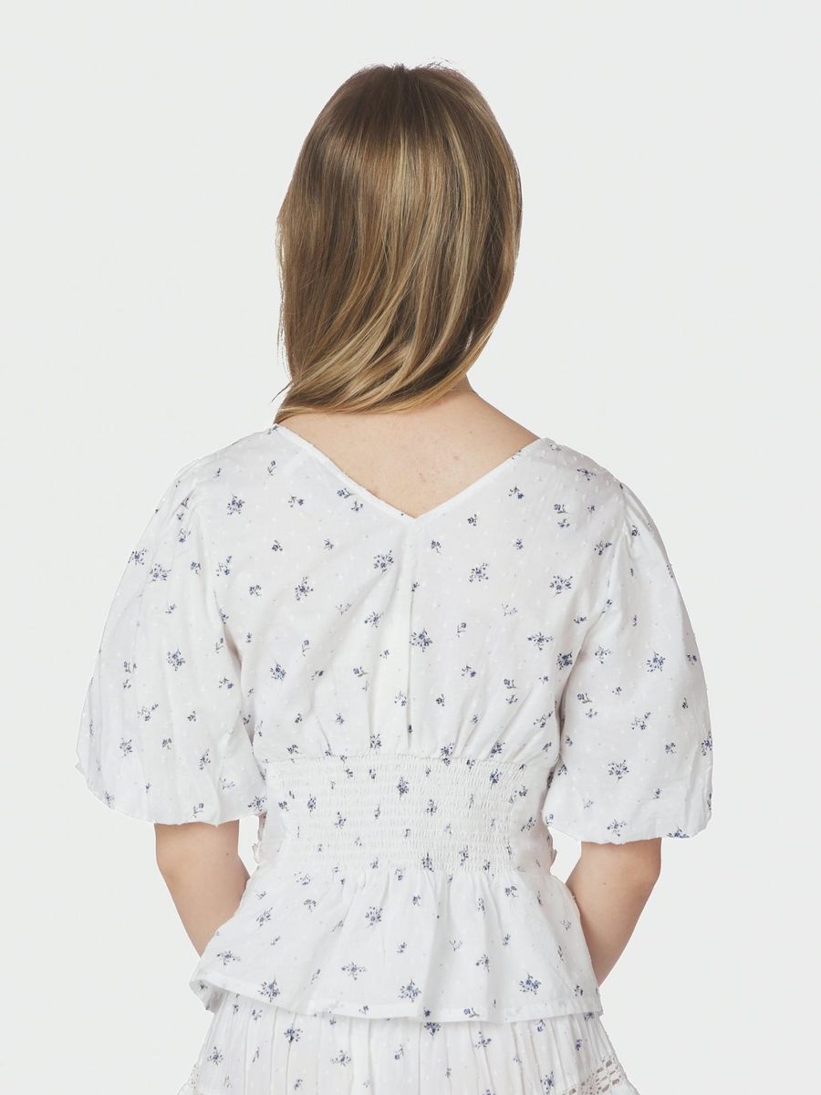 Sapura Flower Dobby Blouse Blue Flower
