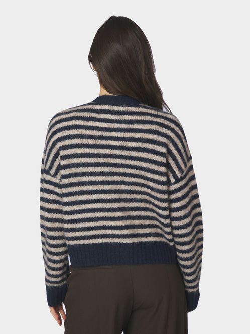 Hovedbilde Isana Stripe Fluffy Knit Cardigan Navy Striped